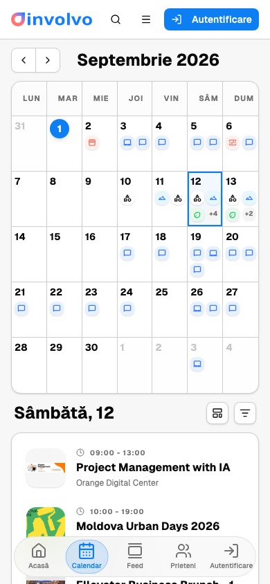 The monthly calendar, with a colored pill on every day that has events.